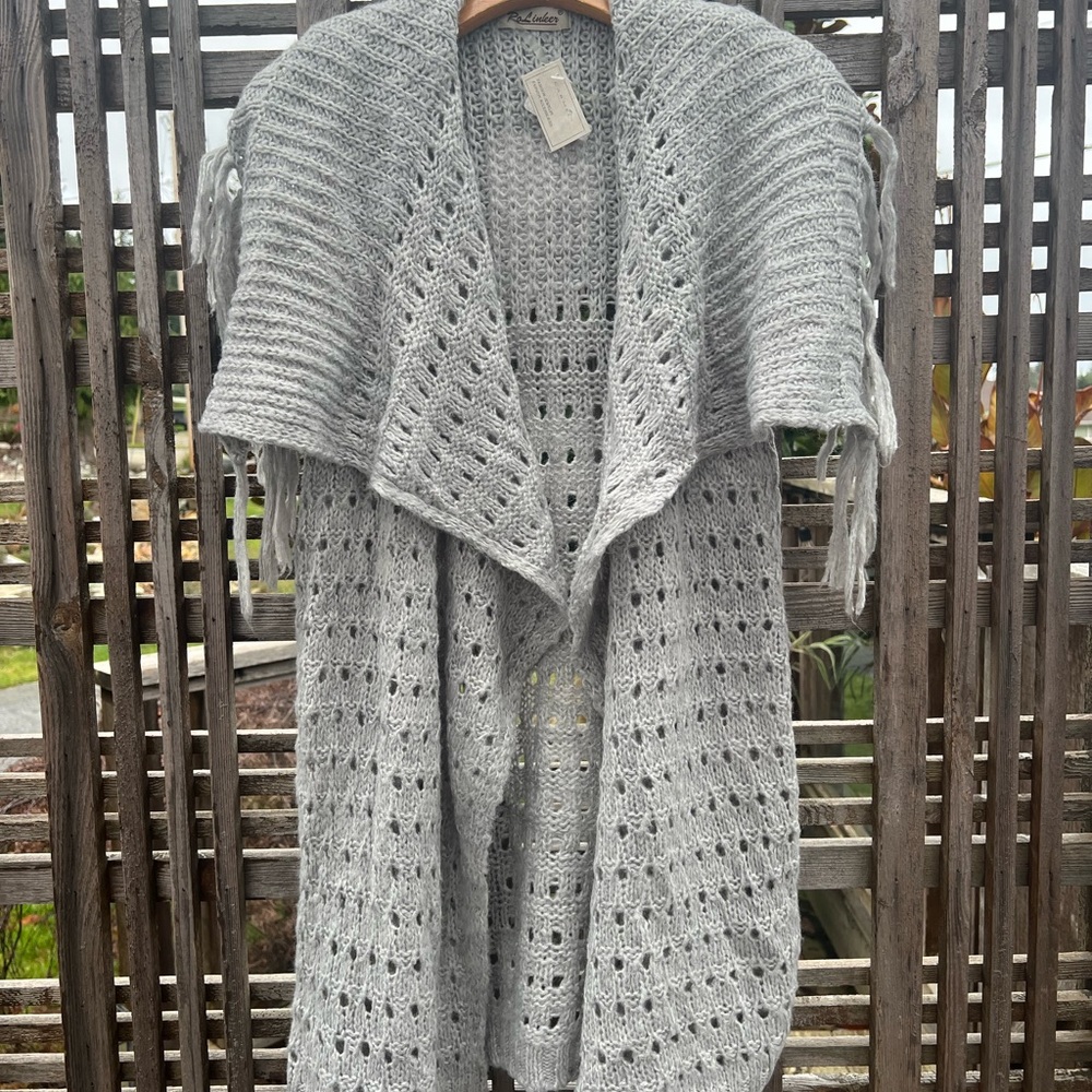 Grey open knit cardigan